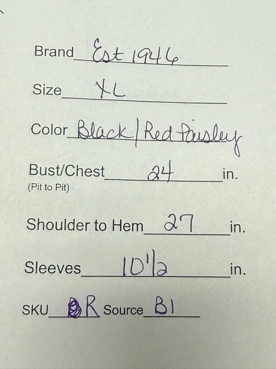 Est. 1946 Paisley Floral Blouse Black Red Keyhole Neck Boho Chic Lightweight Top - Picture 11 of 11